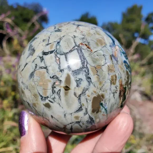 Ocean Ibis Jasper Brecciated Sphere Green Shades 490 grams 70mm